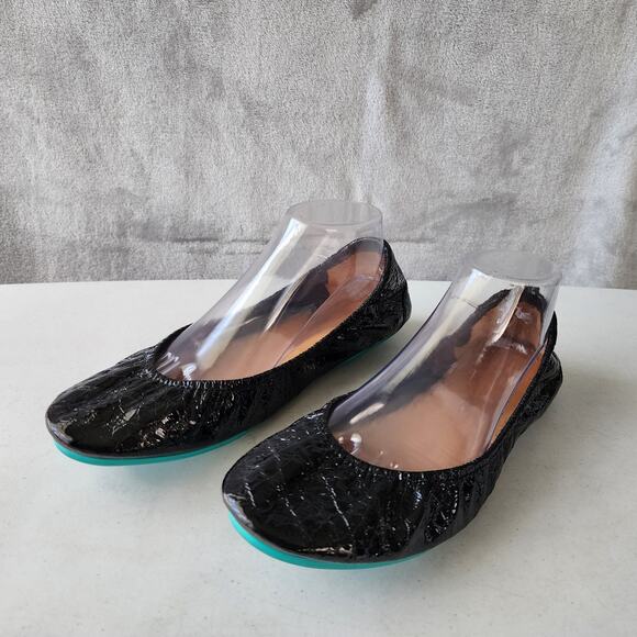 Tieks Shoes Womens 10 Leather Obsidian Black Embossed Croc Patent Ballet Flat - Picture 9 of 11